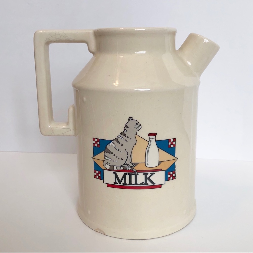 Vintage 80s Cat Porcelain Pitcher